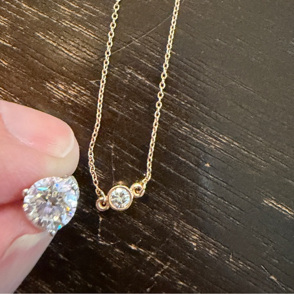 14k and Diamond Rose Gold Solitaire Bezel Necklace - 22 inch - Picture 3 of 7